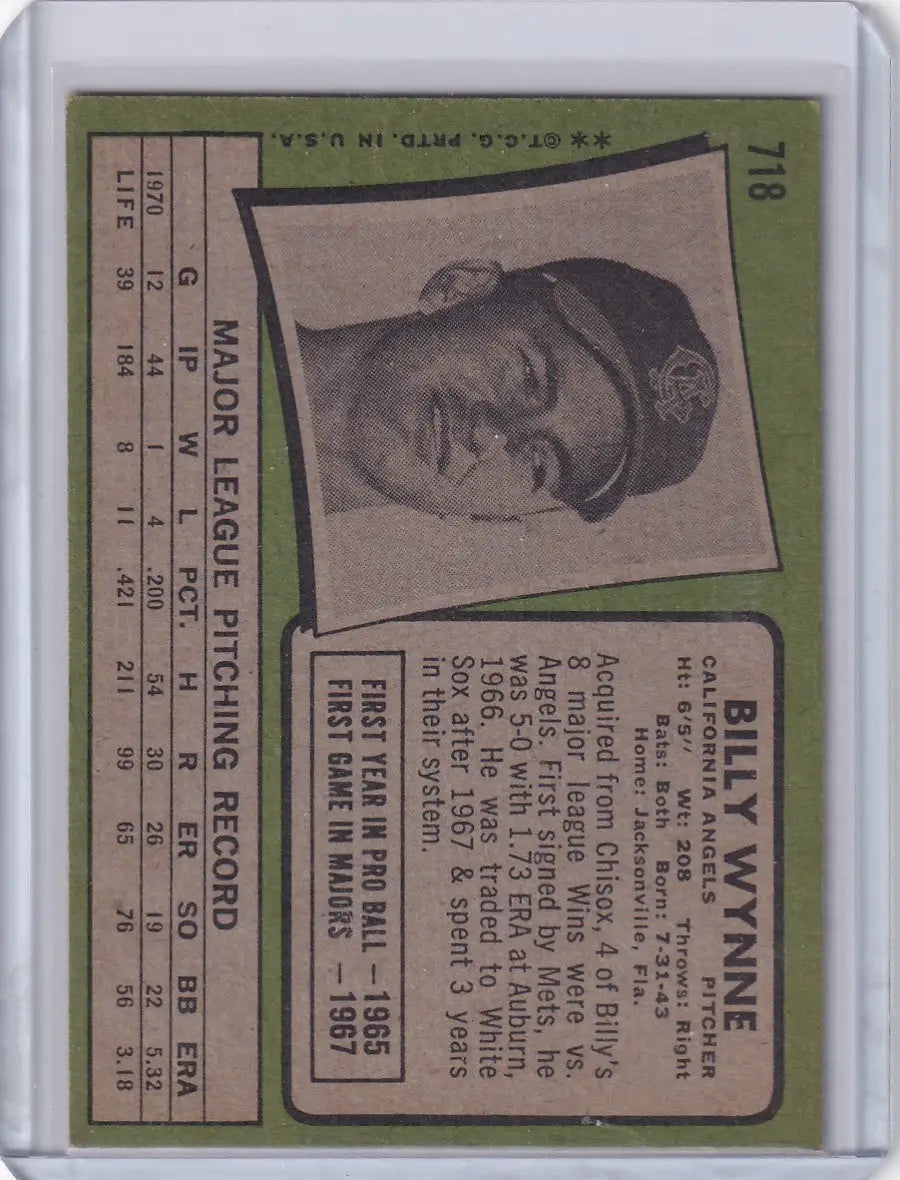 1971 Topps Baseball #718 Billy Wynne - California Angels