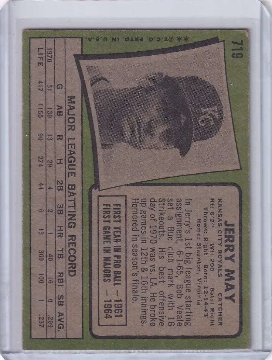 1971 Topps Baseball #719 Jerry May - Kansas City Royals SP