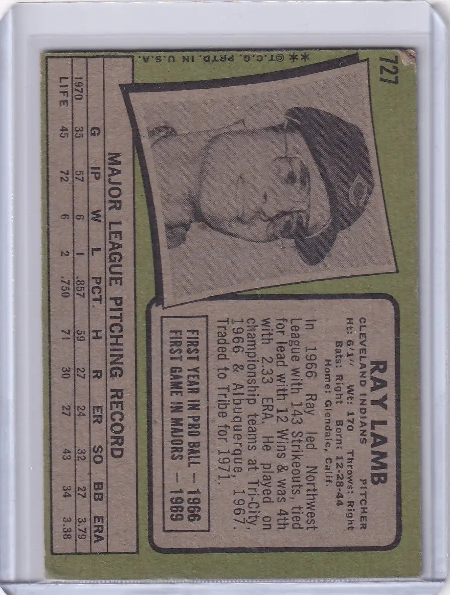 Topps Baseball card of Ray Lamb, Cleveland Indians player with stats and bio info
