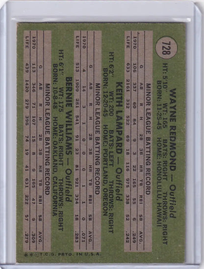 Vintage Topps Baseball card featuring Rookie Outfielders - Redmond, Lampard, Williams