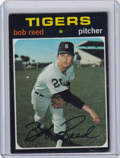1971 Topps Baseball card of Bob Reed pitching for the Detroit Tigers in white uniform