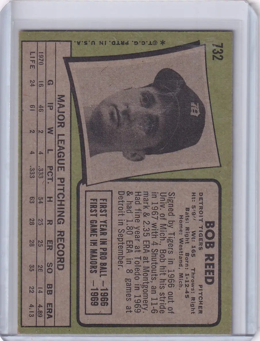 1971 Topps Baseball #732 Bob Reed - Detroit Tigers - Baseball Card Single