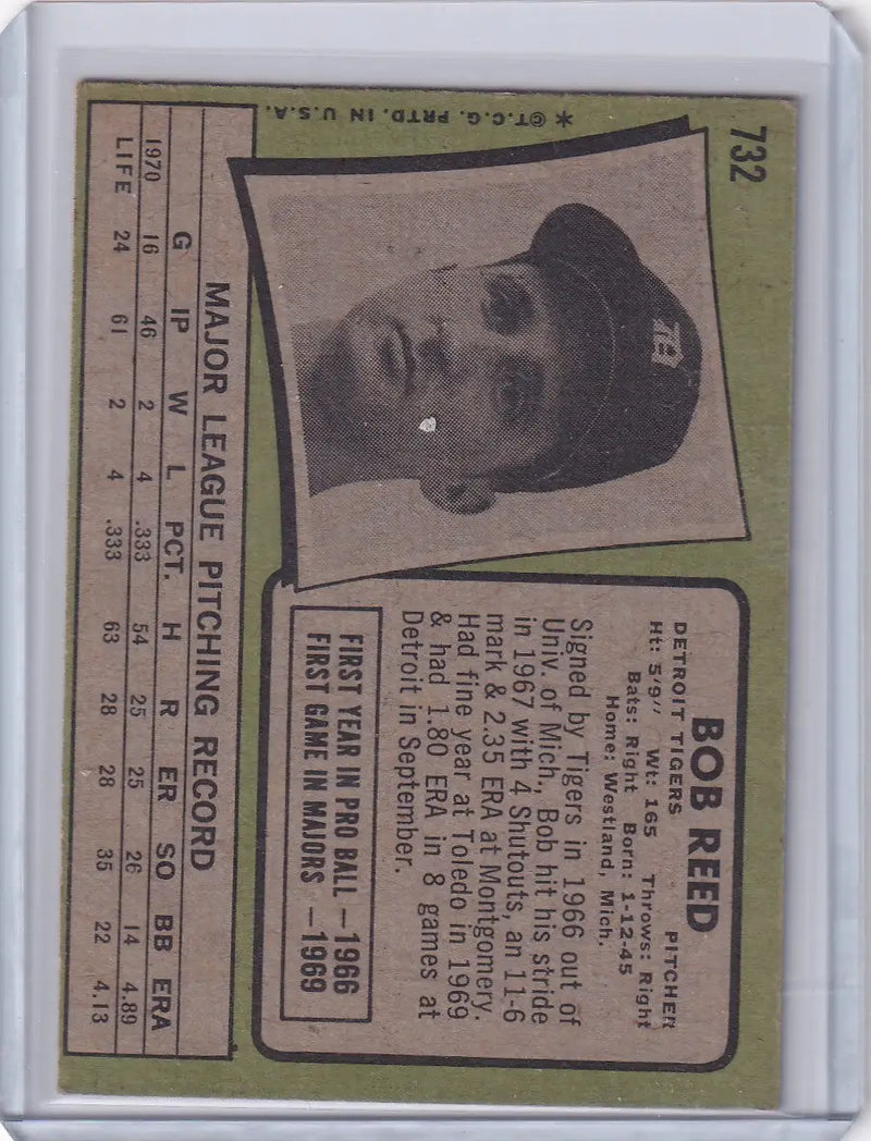 Vintage 1971 Topps Baseball card of Bob Reed featuring Detroit Tigers player stats