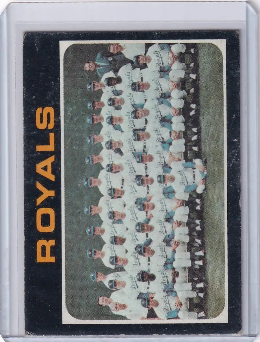 Vintage Kansas City Royals team photo card from Topps Baseball showcasing roster in uniform