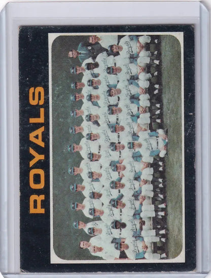 Vintage Kansas City Royals team photo card from Topps Baseball showcasing roster in uniform