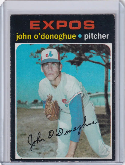 1971 Topps Baseball card of John O’Donoghue in Montreal Expos uniform