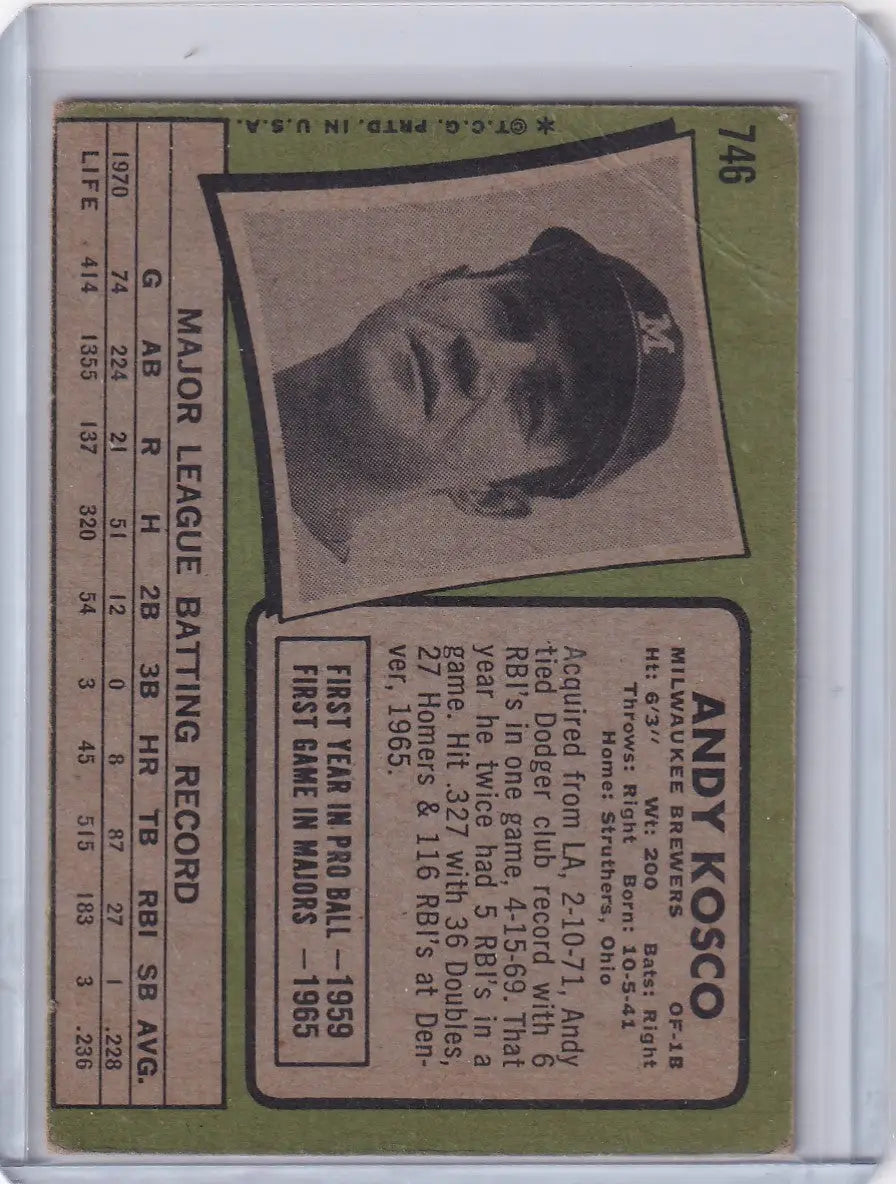 1971 Topps Baseball #746 Andy Kosco - Milwaukee Brewers