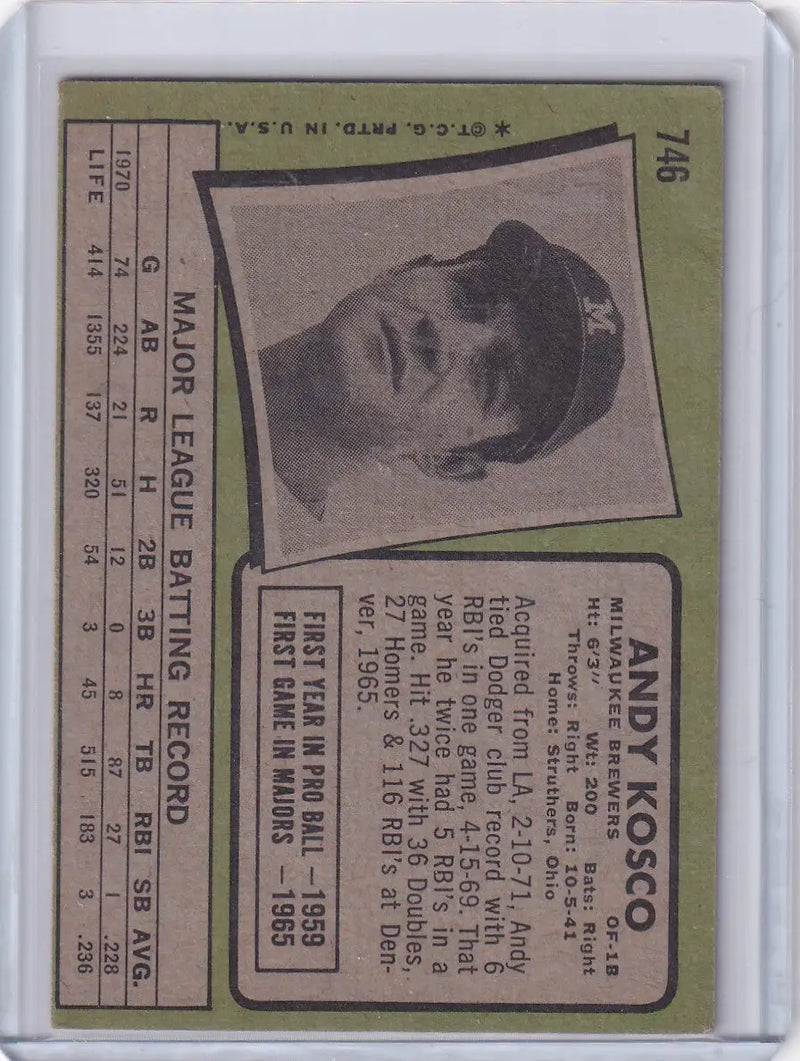 1971 Topps Baseball #746 Andy Kosco - Milwaukee Brewers