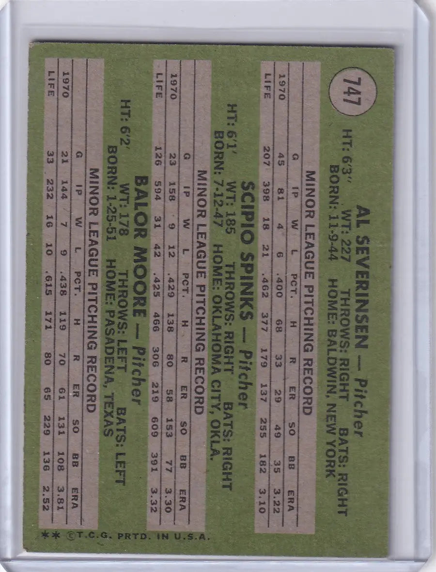 1971 Topps Baseball #747 NL Rookie Pitchers - Severinsen / Spinks / Moore
