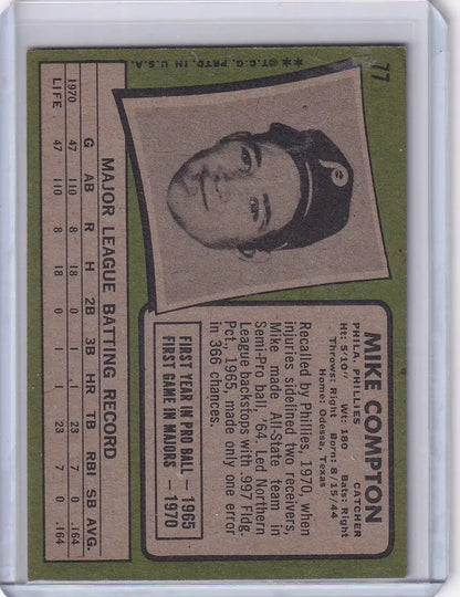 Vintage 1971 Topps Baseball card featuring Mike Compton of the Philadelphia Phillies