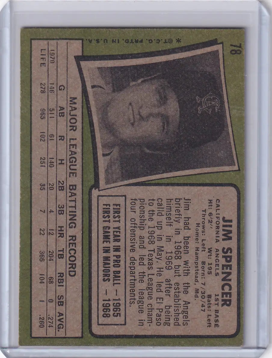 1971 Topps Baseball #78 Jim Spencer - California Angels