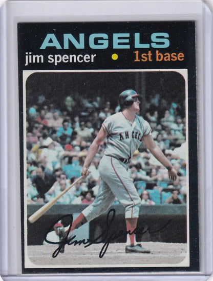 Topps Baseball card of Jim Spencer, California Angels player at bat