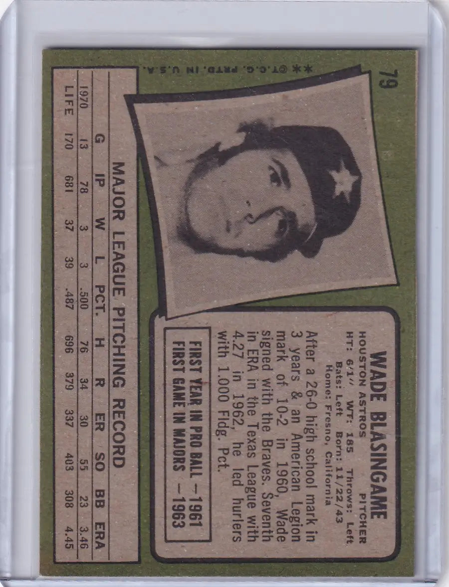 1971 Topps Baseball #79 Wade Blasingame - Houston Astros - Baseball Card Single