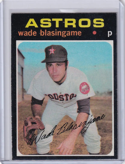 Topps Baseball card of Wade Blasingame, Houston Astros pitcher in white uniform