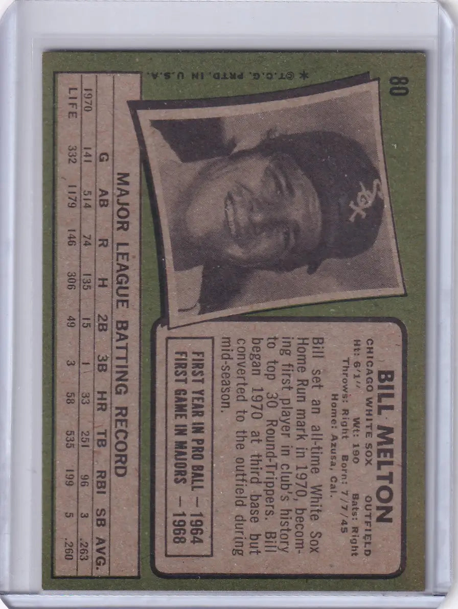 1971 Topps Baseball #80 Bill Melton - Chicago White Sox