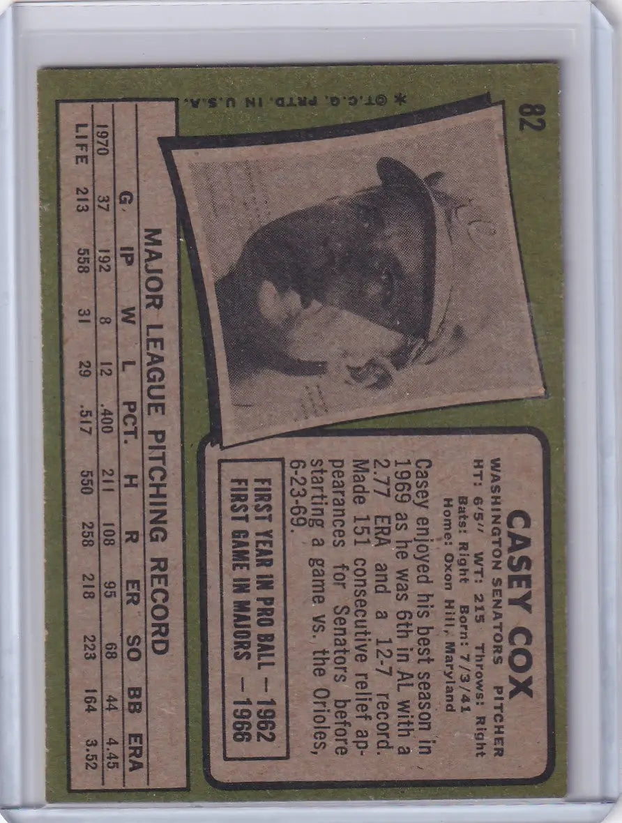1971 Topps Baseball #82 Casey Cox - Washington Senators