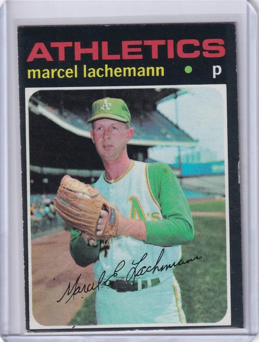 Baseball card of Marcel Lachemann, pitcher for Oakland Athletics, Topps Baseball 1971