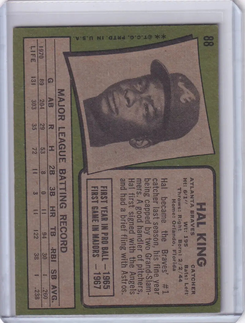 1971 Topps Baseball #88 Hal King - Atlanta Braves