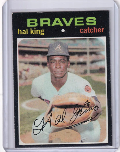 1971 Topps Baseball card of Hal King, Atlanta Braves catcher with autograph displayed