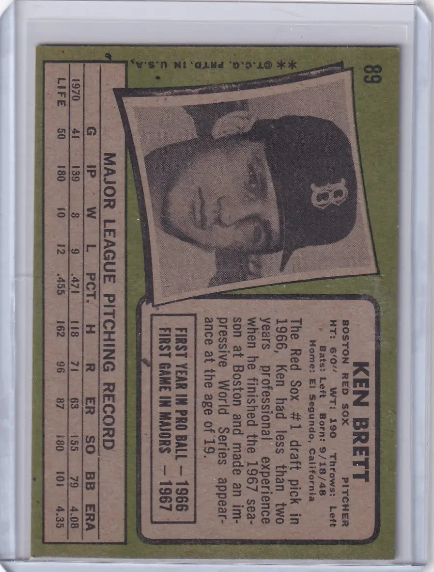 1971 Topps Baseball #89 Ken Brett - Boston Red Sox