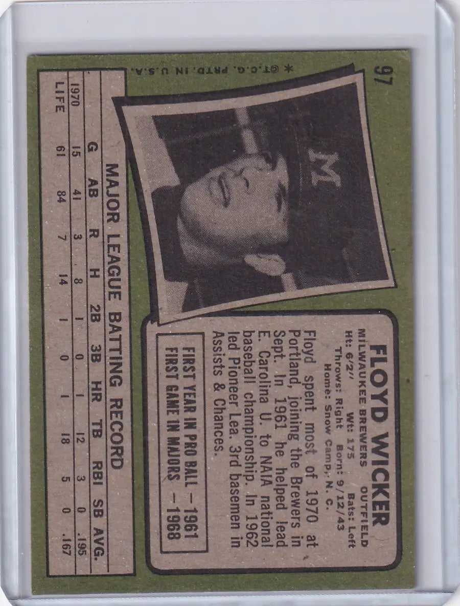 1971 Topps Baseball #97 Floyd Wicker - Milwaukee Brewers
