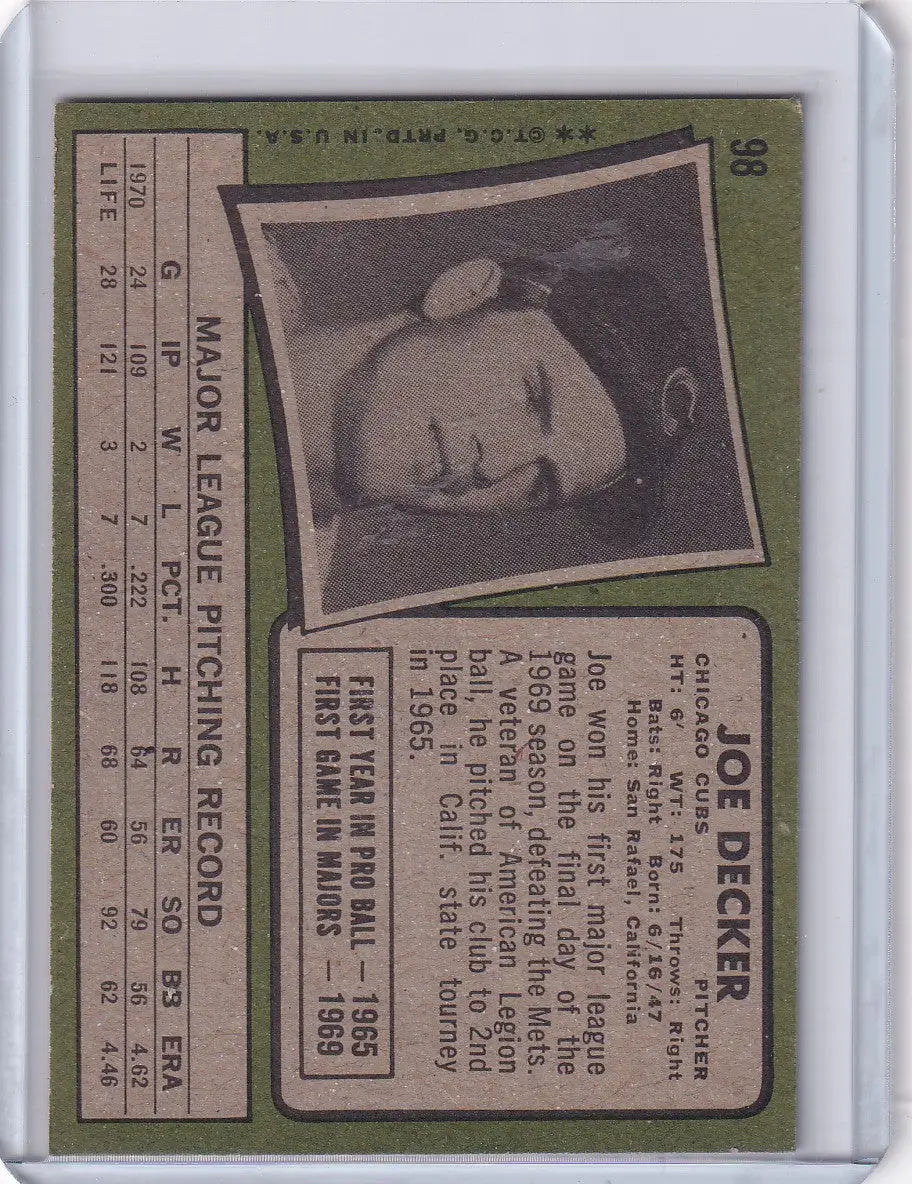 1971 Topps Baseball #98 Joe Decker - Chicago Cubs RC