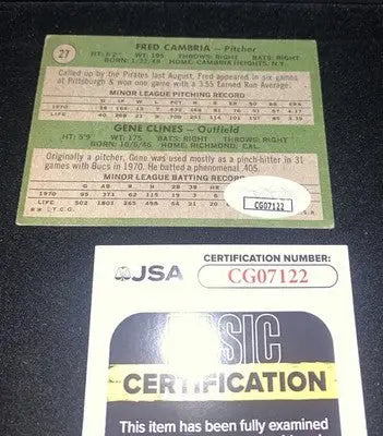 Certified Topps baseball card of Fred Cambria and Gene Clines from 1971 Topps