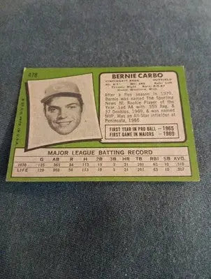 1971 Topps - Bernie Carbo #478. Reds. EX - Baseball Card Single