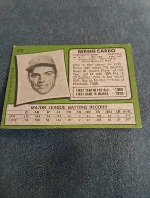1971 Topps - Bernie Carbo #478. Reds. EX - Baseball Card Single