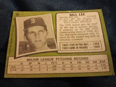 1971 Topps - Bill Lee #58. Boston Red Sox. VG+ - Baseball Card Single