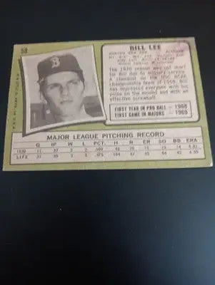 1971 Topps - Bill Lee #58. Boston Red Sox. VG - VG+ - Baseball Card Single