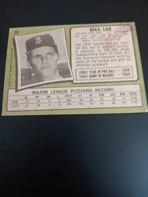 1971 Topps - Bill Lee #58. Boston Red Sox. VG - VG+ - Baseball Card Single
