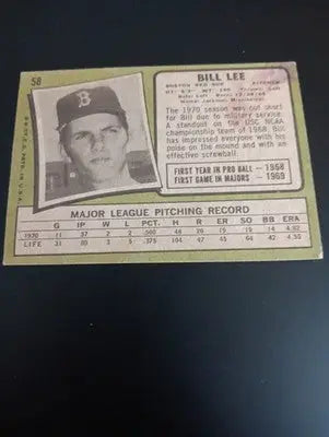 1971 Topps - Bill Lee #58. Boston Red Sox. VG - VG+ - Baseball Card Single
