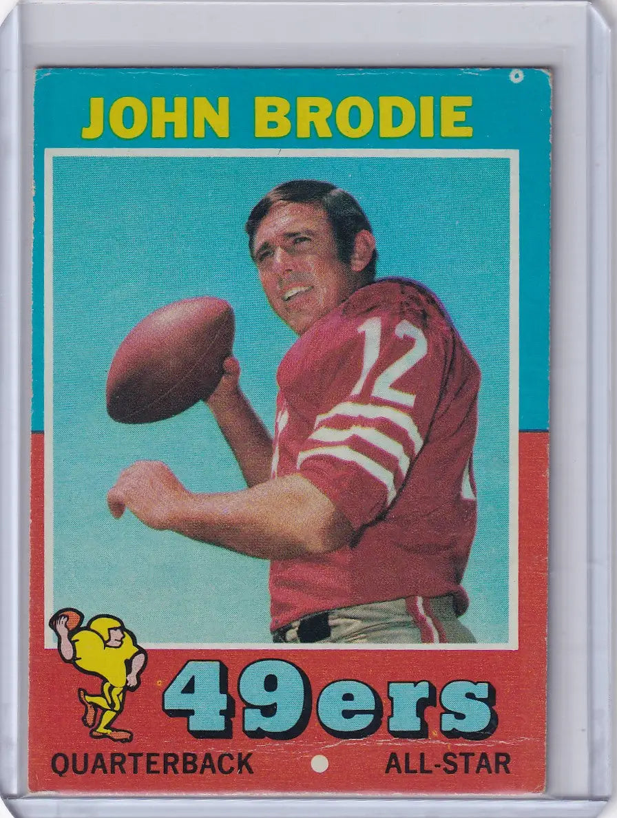 Vintage Topps Football card of John Brodie in red jersey for San Francisco 49ers