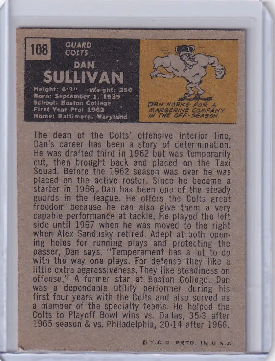 Vintage Topps Football trading card of Dan Sullivan from the Baltimore Colts