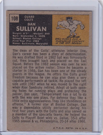 Vintage Topps Football trading card of Dan Sullivan from the Baltimore Colts