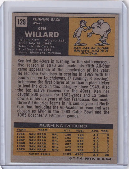 Vintage Topps Football card of Ken Willard, San Francisco 49ers player from 1971