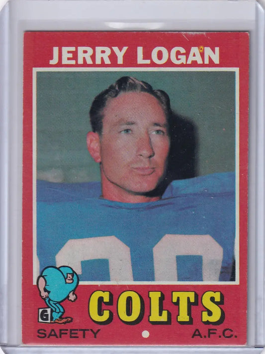 Topps Football trading card of Jerry Logan from the Baltimore Colts, 1971 edition