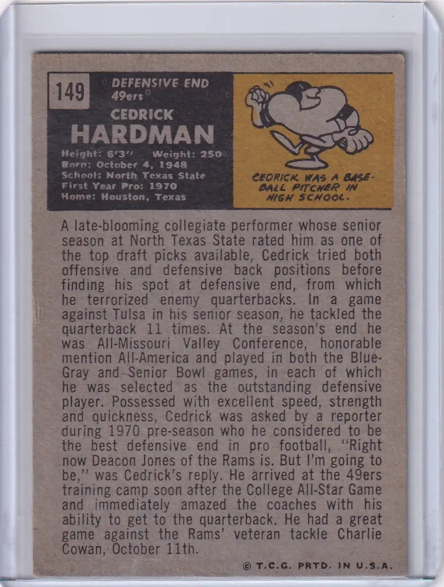 Football trading card of Cedrick Hardman, San Francisco 49ers, 1971 Topps Football