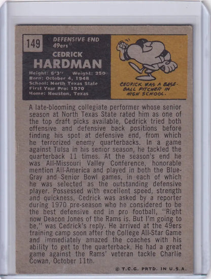 Football trading card of Cedrick Hardman, San Francisco 49ers, 1971 Topps Football