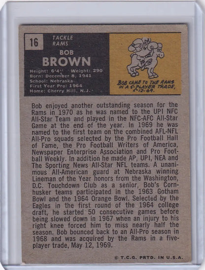 Vintage Bob Brown Topps Football trading card for Los Angeles Rams collector’s item