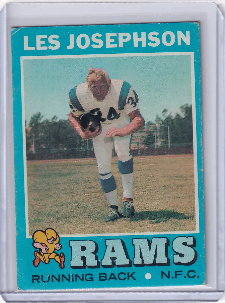 Vintage Topps Football card of Les Josephson, Los Angeles Rams running back in white uniform