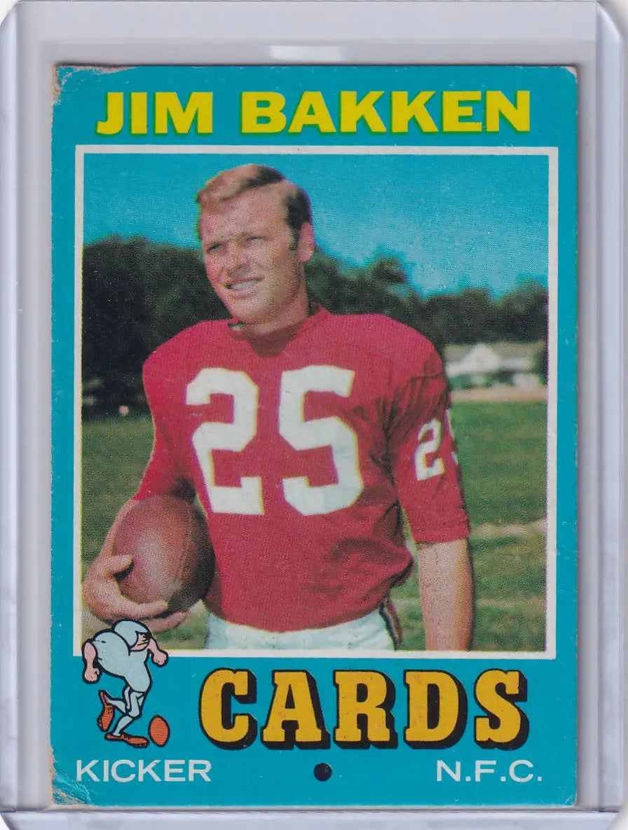 Vintage Topps Football card of Jim Bakken in red jersey for St. Louis Cardinals