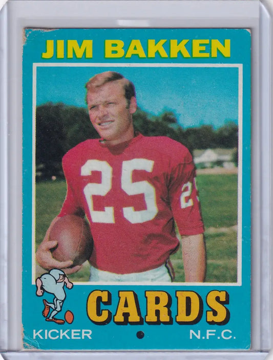 Vintage Topps Football card of Jim Bakken in red jersey for St. Louis Cardinals