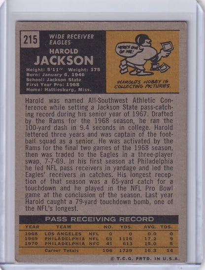 Vintage 1971 Topps Football card of Harold Jackson from the Philadelphia Eagles