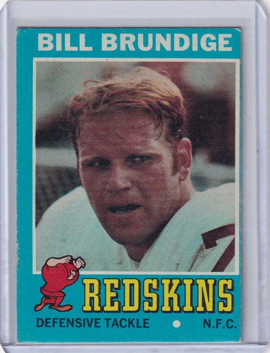 Topps Football trading card of Bill Brundige from the Washington Redskins RC