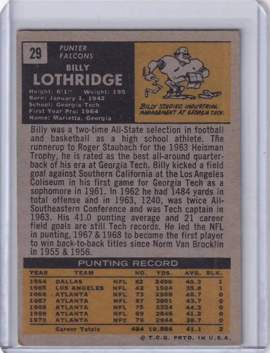 1971 Topps Football #29 Billy Lothridge - Atlanta Falcons