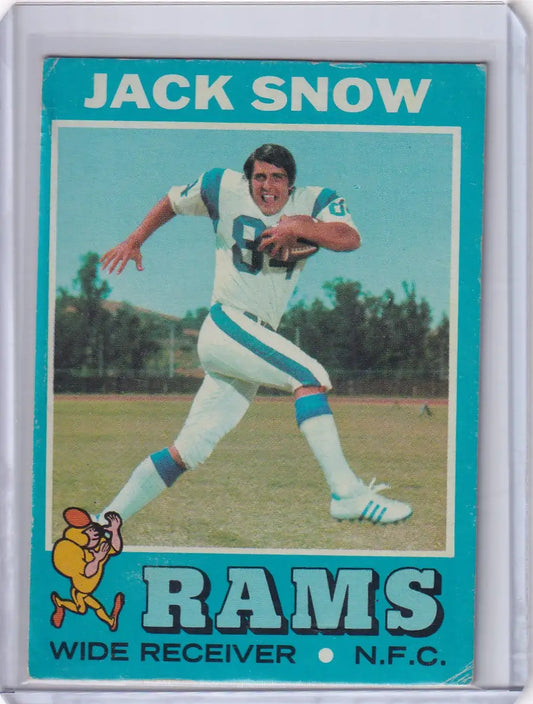 Vintage Topps Football card of Jack Snow in Los Angeles Rams uniform with blue accents