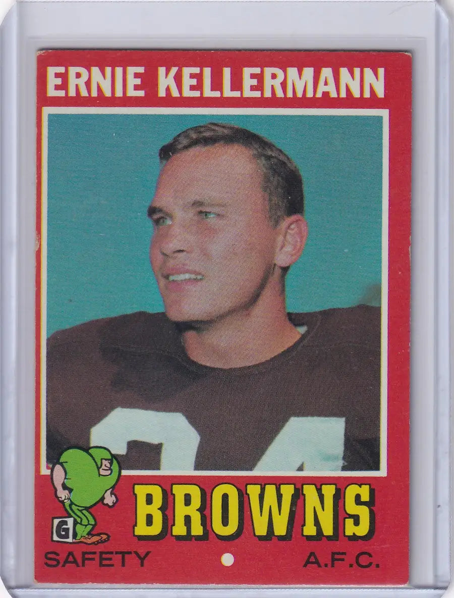 Vintage Topps Football card of Ernie Kellerman, Cleveland Browns player number 44