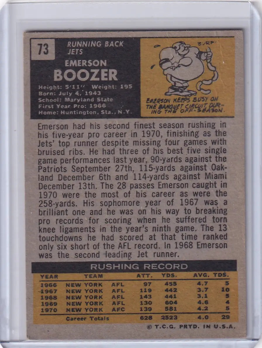 Vintage 1971 Topps Football card of Emerson Boozer from the New York Jets
